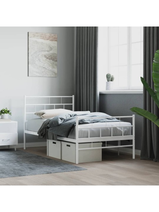 Kovový rám postele s hlavovým a nožním čelem bílý 90 x 190 cm