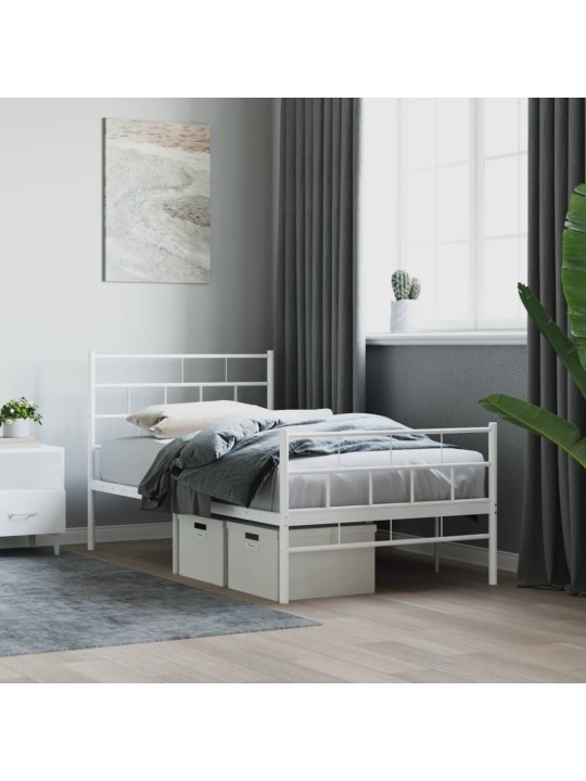 Kovový rám postele s hlavovým a nožním čelem bílý 100 x 200 cm