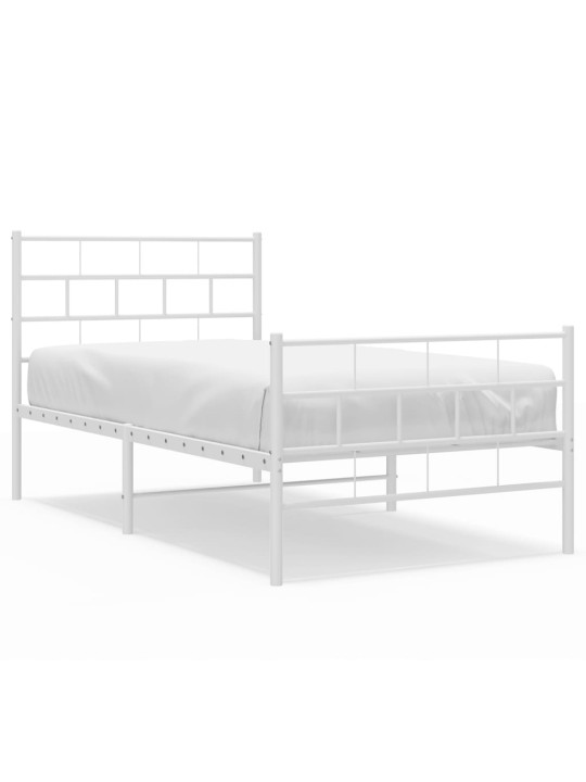 Kovový rám postele s hlavovým a nožním čelem bílý 107 x 203 cm