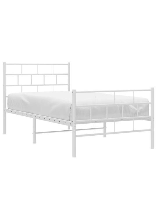 Kovový rám postele s hlavovým a nožním čelem bílý 107 x 203 cm
