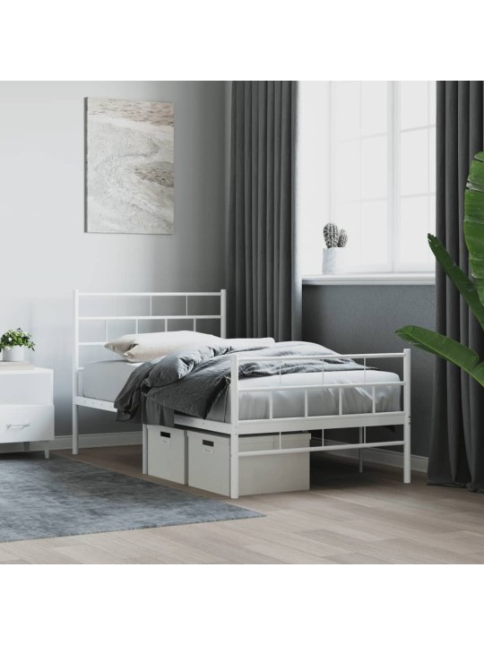 Kovový rám postele s hlavovým a nožním čelem bílý 107 x 203 cm