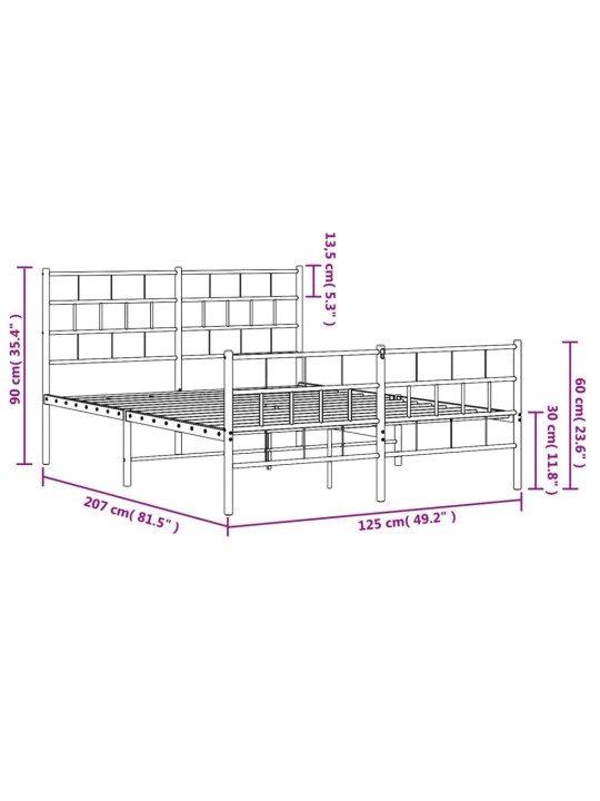 Kovový rám postele s hlavovým a nožním čelem bílý 120 x 200 cm