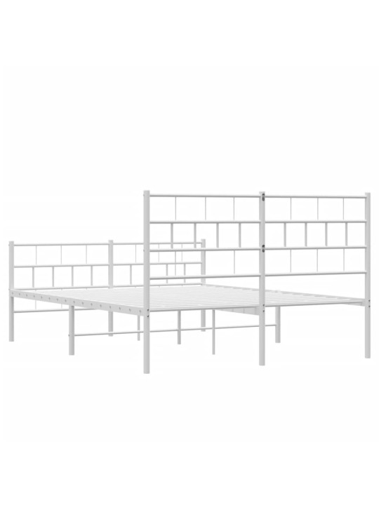 Kovový rám postele s hlavovým a nožním čelem bílý 140 x 190 cm