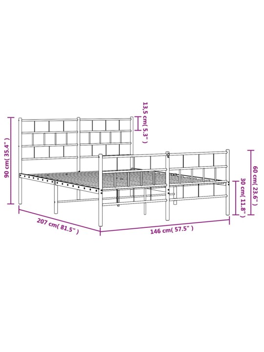Kovový rám postele s hlavovým a nožním čelem bílý 140 x 200 cm