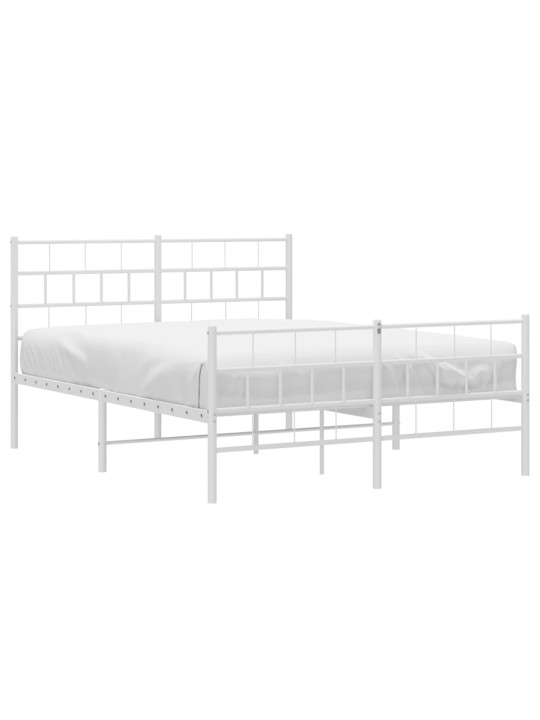 Kovový rám postele s hlavovým a nožním čelem bílý 150 x 200 cm