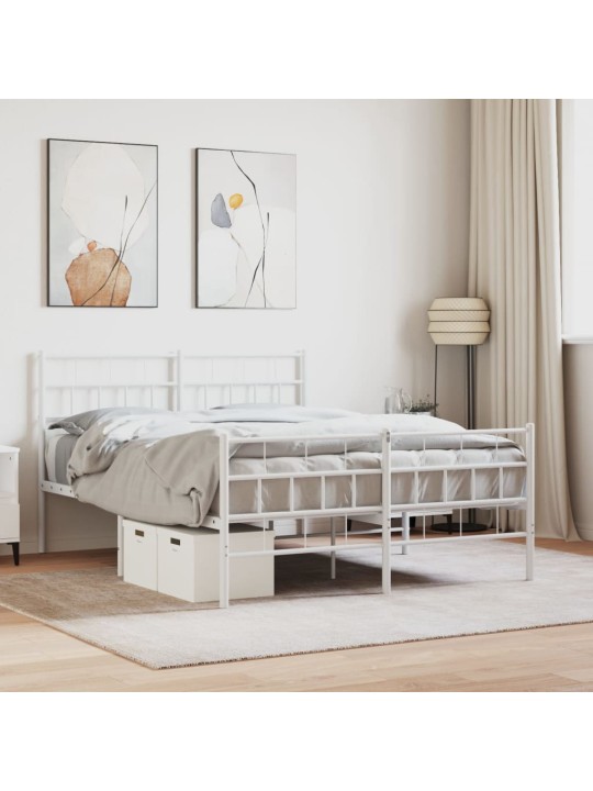 Kovový rám postele s hlavovým a nožním čelem bílý 150 x 200 cm