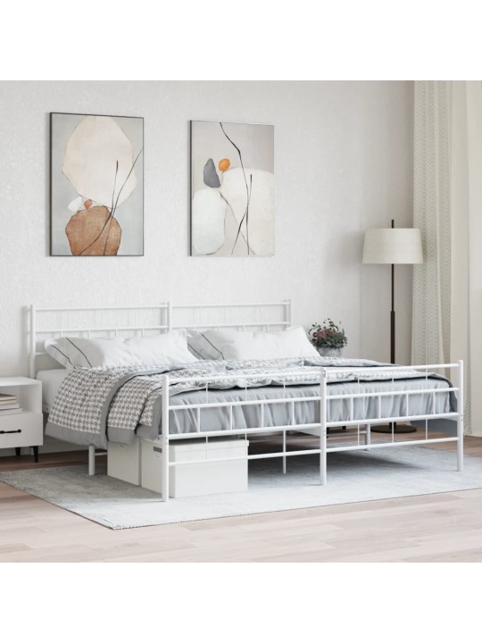 Kovový rám postele s hlavovým a nožním čelem bílý 180 x 200 cm