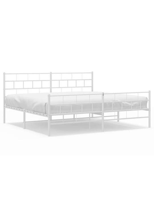 Kovový rám postele s hlavovým a nožním čelem bílý 200 x 200 cm