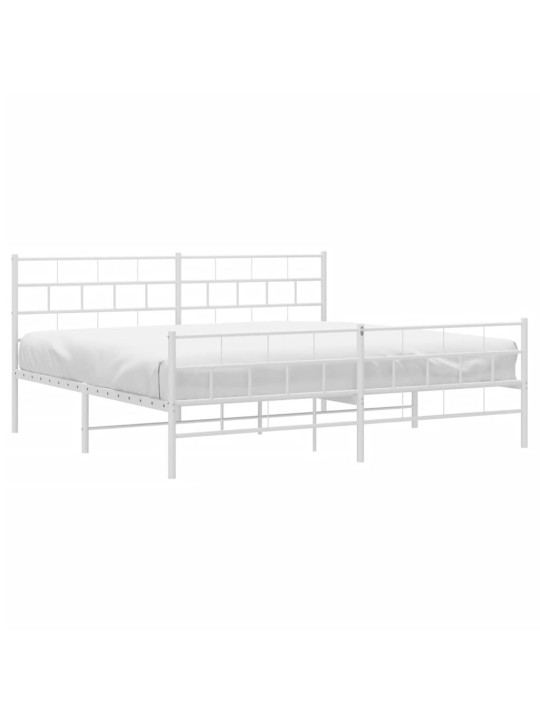 Kovový rám postele s hlavovým a nožním čelem bílý 200 x 200 cm