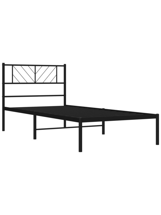 Kovový rám postele s čelem černý 100 x 200 cm