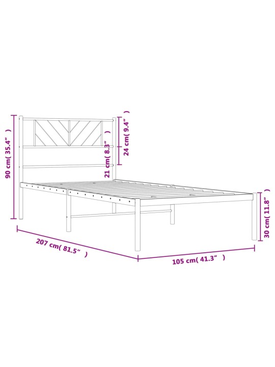 Kovový rám postele s čelem černý 100 x 200 cm