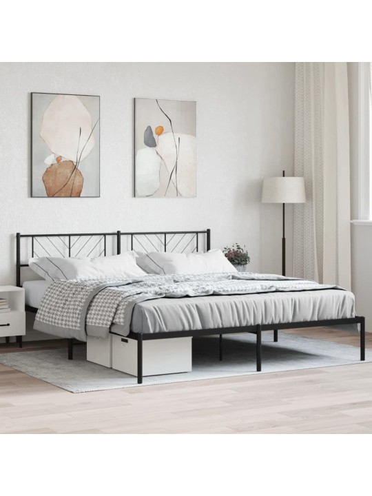 Kovový rám postele s čelem černý 180 x 200 cm