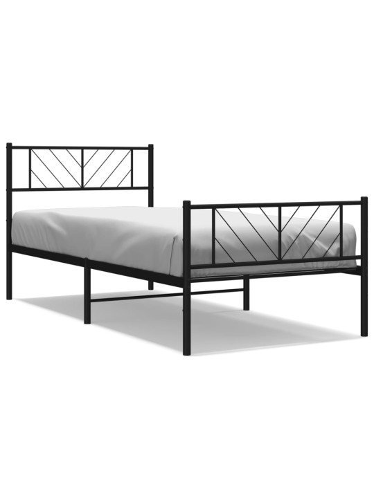 Kovový rám postele s hlavovým a nožním čelem černý 80 x 200 cm