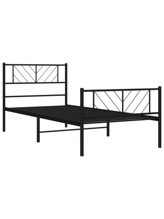 Kovový rám postele s hlavovým a nožním čelem černý 80 x 200 cm