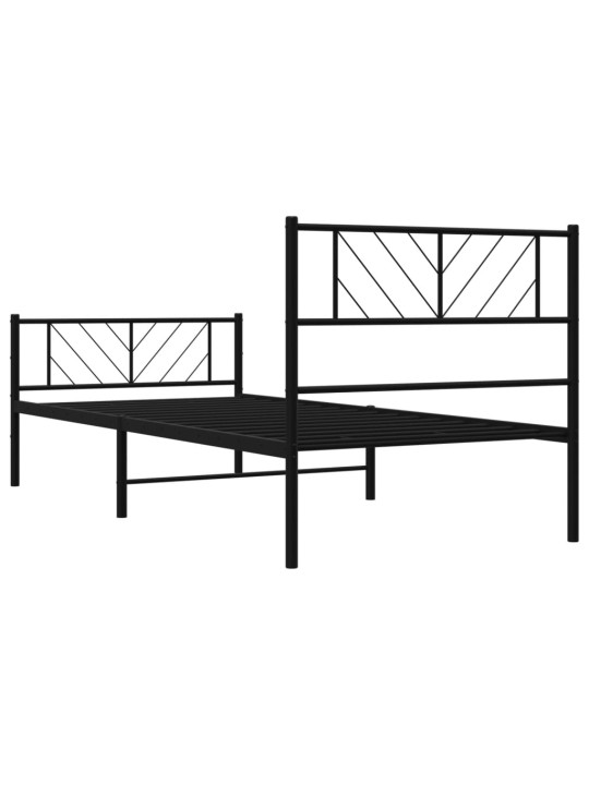 Kovový rám postele s hlavovým a nožním čelem černý 80 x 200 cm
