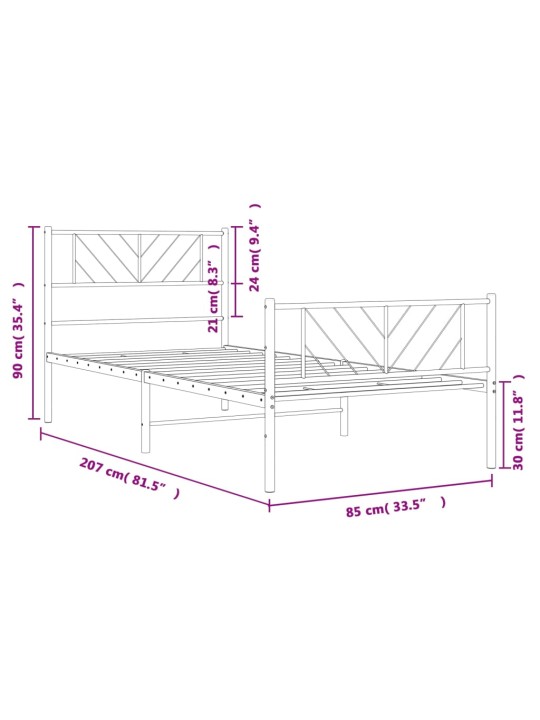 Kovový rám postele s hlavovým a nožním čelem černý 80 x 200 cm