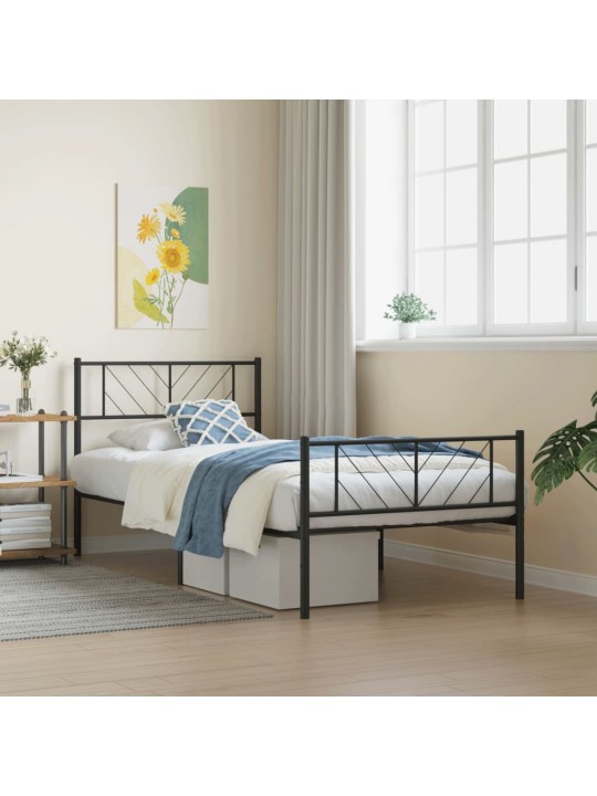 Kovový rám postele s hlavovým a nožním čelem černý 80 x 200 cm