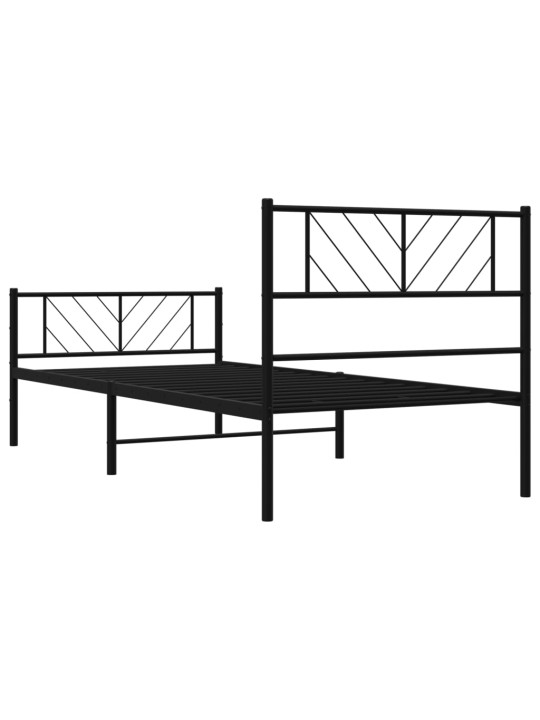 Kovový rám postele s hlavovým a nožním čelem černý 90 x 190 cm