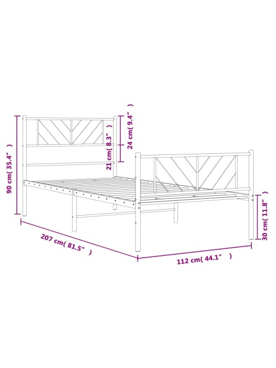 Kovový rám postele s hlavovým a nožním čelem černý 107 x 203 cm