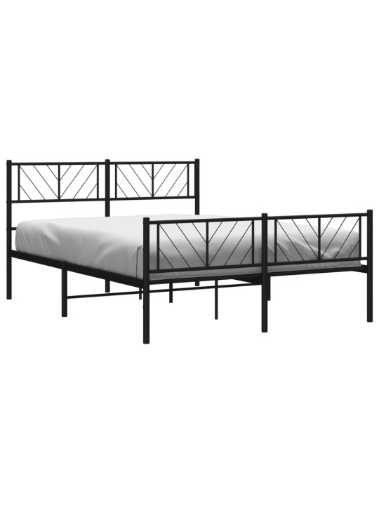 Kovový rám postele s hlavovým a nožním čelem černý 135 x 190 cm