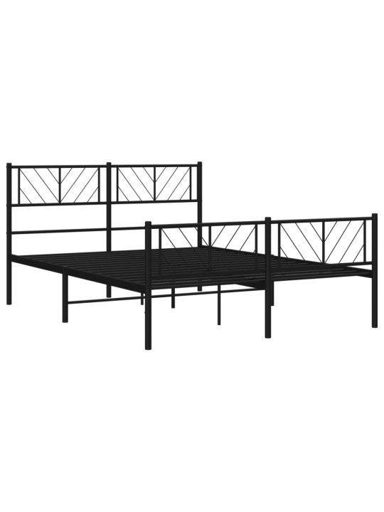 Kovový rám postele s hlavovým a nožním čelem černý 135 x 190 cm