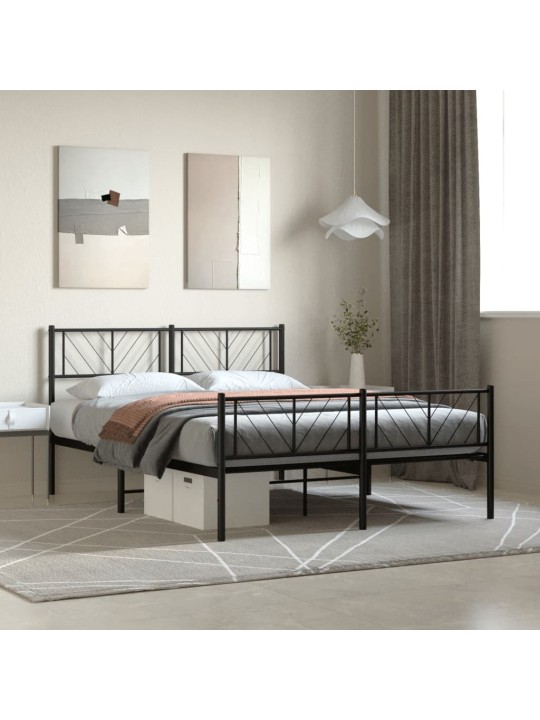 Kovový rám postele s hlavovým a nožním čelem černý 140 x 190 cm
