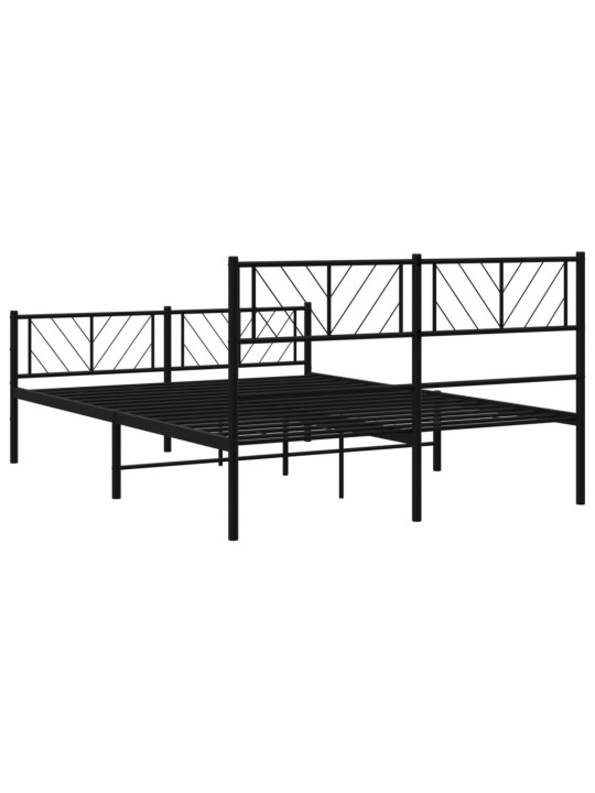 Kovový rám postele s hlavovým a nožním čelem černý 150 x 200 cm