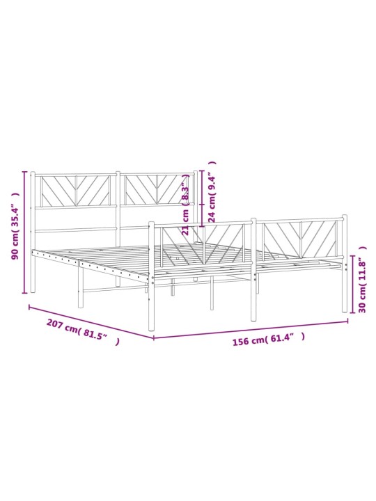 Kovový rám postele s hlavovým a nožním čelem černý 150 x 200 cm