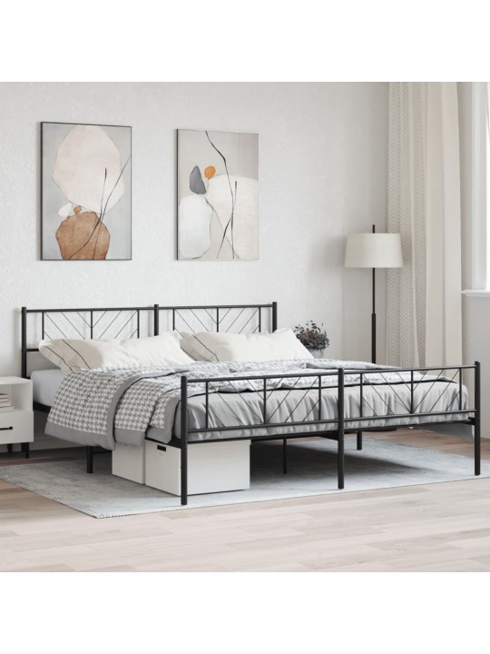 Kovový rám postele s hlavovým a nožním čelem černý 183 x 213 cm
