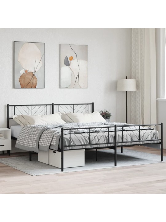 Kovový rám postele s hlavovým a nožním čelem černý 193 x 203 cm