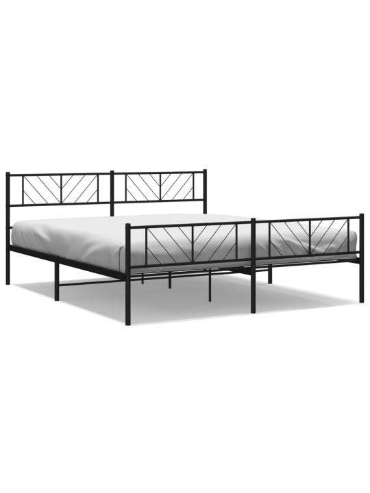 Kovový rám postele s hlavovým a nožním čelem černý 200 x 200 cm