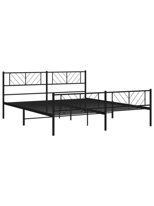 Kovový rám postele s hlavovým a nožním čelem černý 200 x 200 cm
