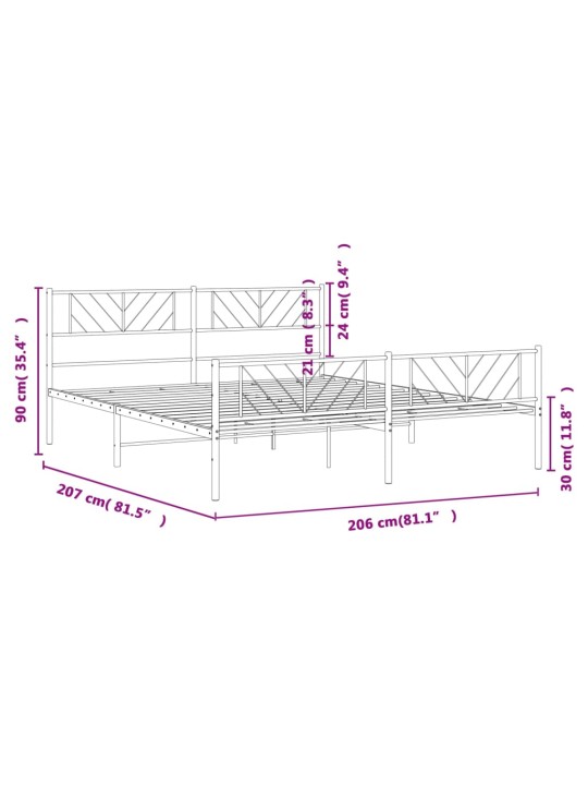 Kovový rám postele s hlavovým a nožním čelem černý 200 x 200 cm