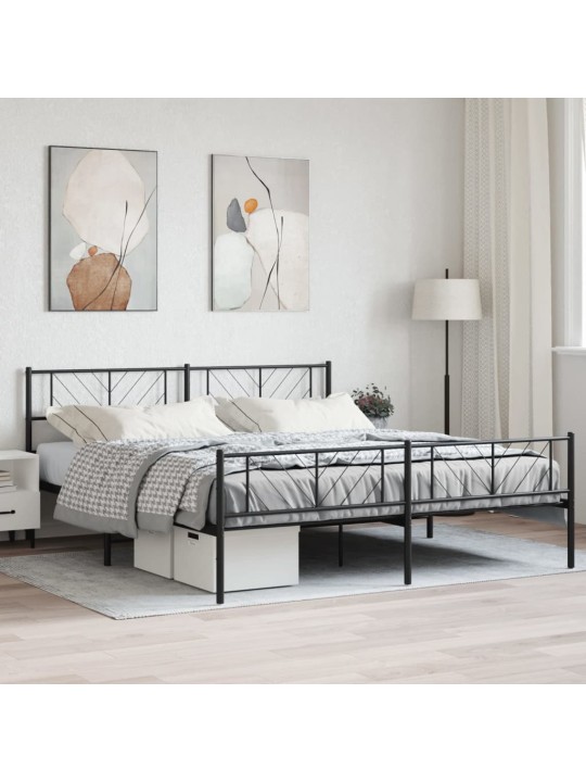 Kovový rám postele s hlavovým a nožním čelem černý 200 x 200 cm