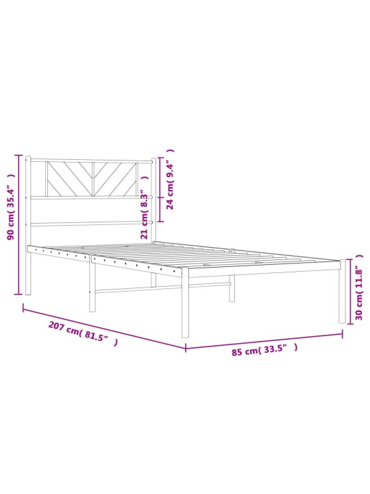 Kovový rám postele s čelem bílý 80 x 200 cm