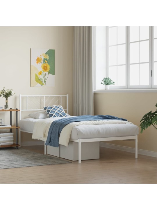 Kovový rám postele s čelem bílý 80 x 200 cm
