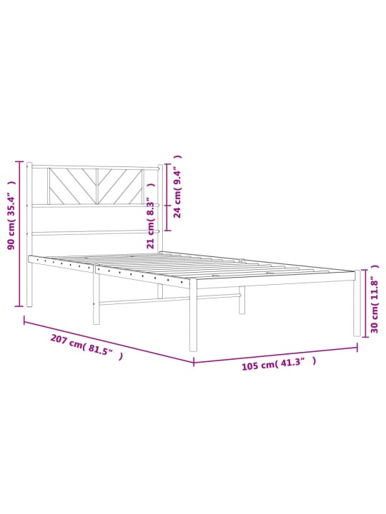 Kovový rám postele s čelem bílý 100 x 200 cm