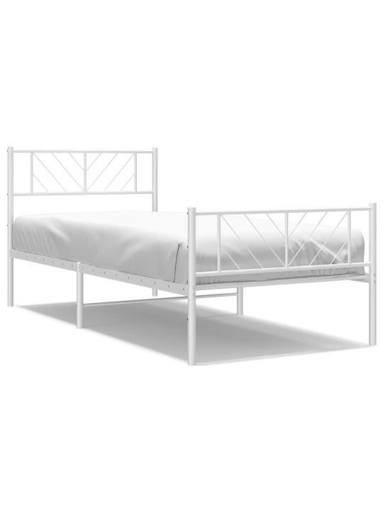 Kovový rám postele s hlavovým a nožním čelem bílý 75 x 190 cm