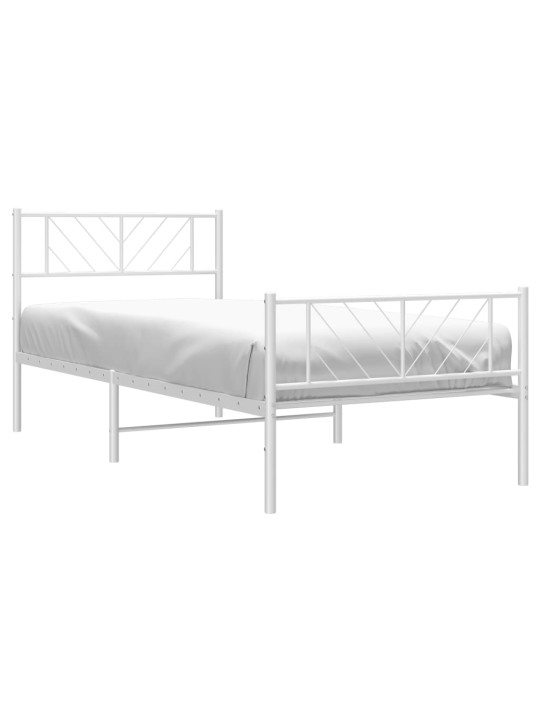 Kovový rám postele s hlavovým a nožním čelem bílý 75 x 190 cm