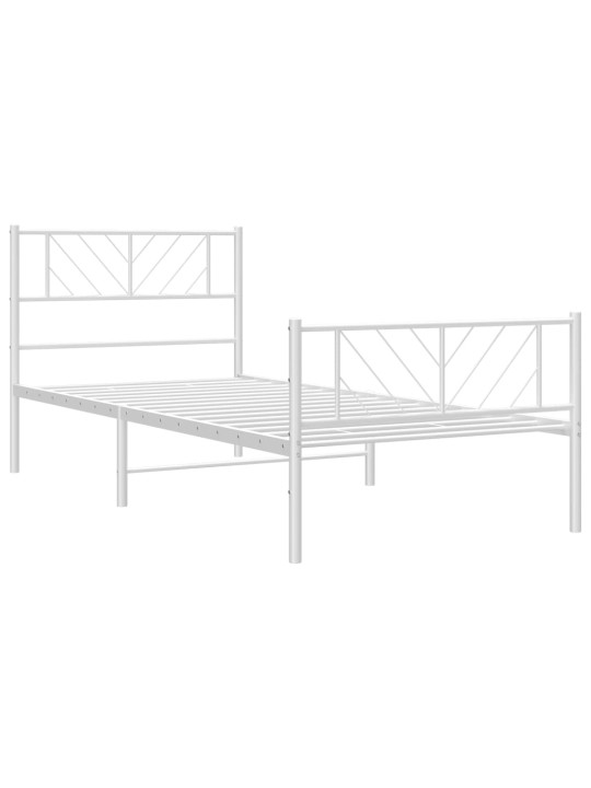 Kovový rám postele s hlavovým a nožním čelem bílý 75 x 190 cm