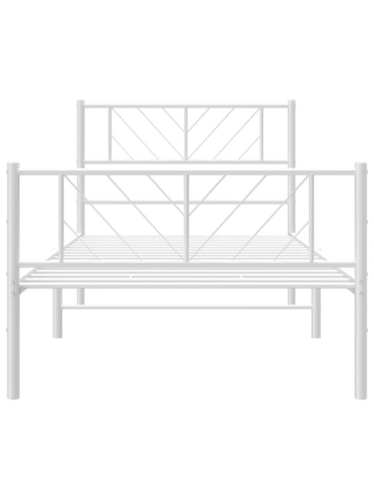 Kovový rám postele s hlavovým a nožním čelem bílý 75 x 190 cm