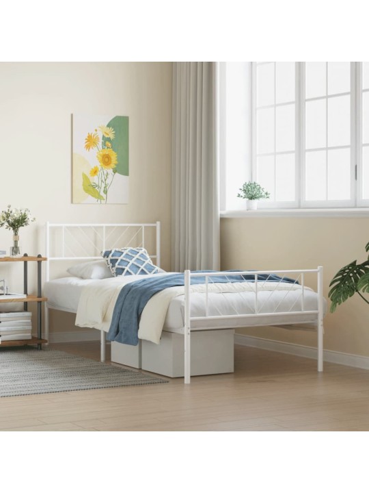 Kovový rám postele s hlavovým a nožním čelem bílý 75 x 190 cm