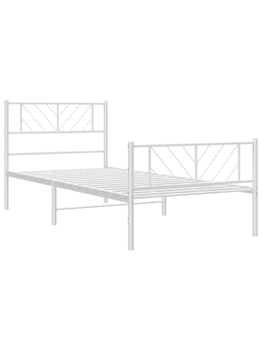 Kovový rám postele s hlavovým a nožním čelem bílý 90 x 190 cm