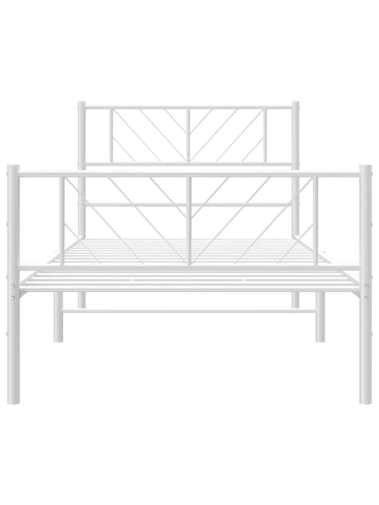 Kovový rám postele s hlavovým a nožním čelem bílý 90 x 190 cm