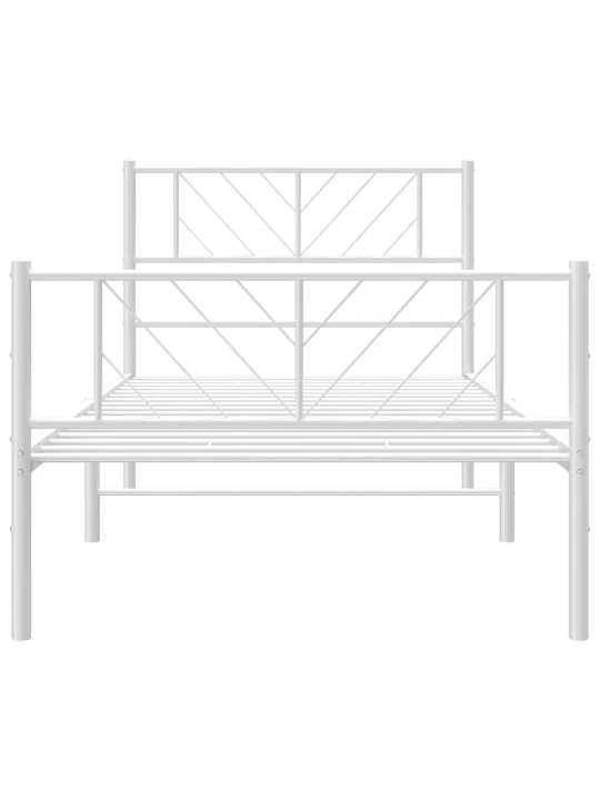 Kovový rám postele s hlavovým a nožním čelem bílý 100 x 200 cm