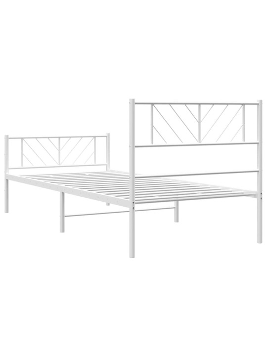 Kovový rám postele s hlavovým a nožním čelem bílý 100 x 200 cm
