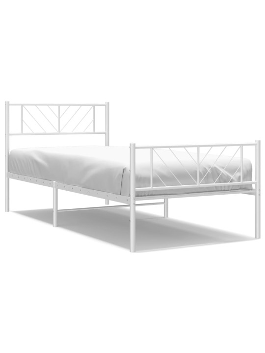 Kovový rám postele s hlavovým a nožním čelem bílý 107 x 203 cm