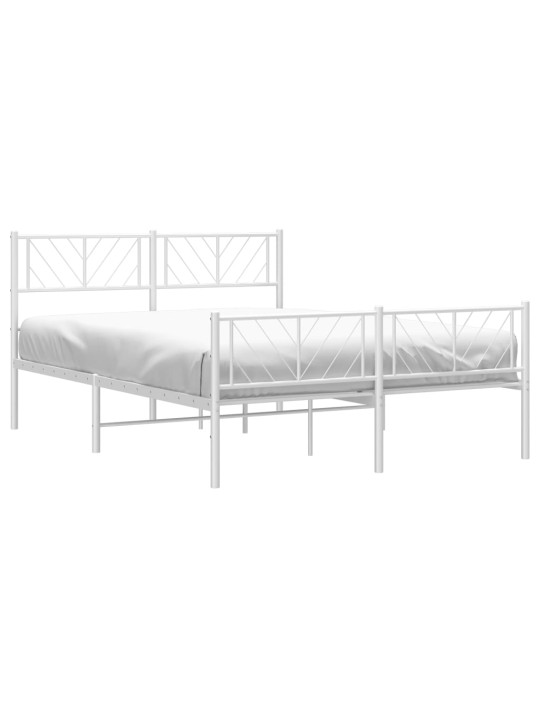 Kovový rám postele s hlavovým a nožním čelem bílý 135 x 190 cm