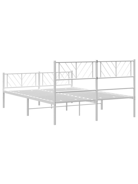 Kovový rám postele s hlavovým a nožním čelem bílý 135 x 190 cm