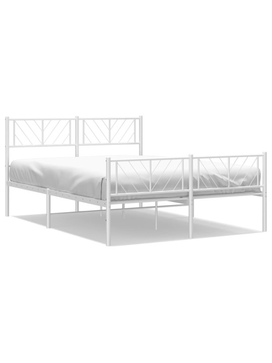 Kovový rám postele s hlavovým a nožním čelem bílý 150 x 200 cm